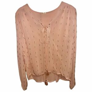 Chan Luu Semi Sheer Beaded Long Sleeve Blouse - Blush Pink | Size S